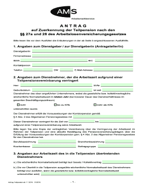 Antrag auf Zuerkennung der Teilpension