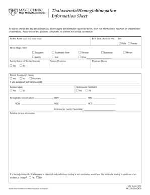 Thalassemia/Hemoglobinopathy Information Sheet
