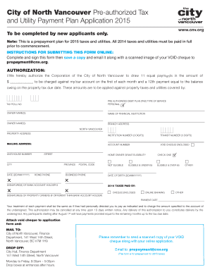 City of North Vancouver Pre-authorized Tax and Utility Payment Plan Application