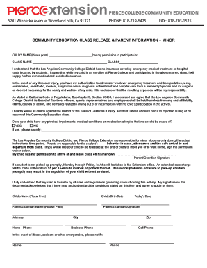 Community Education Class Release Form