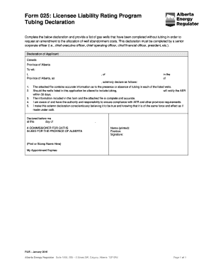 Alberta Licensee Liability Rating Program Tubing Declaration