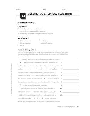 Chemistry Worksheet on Chemical Reactions