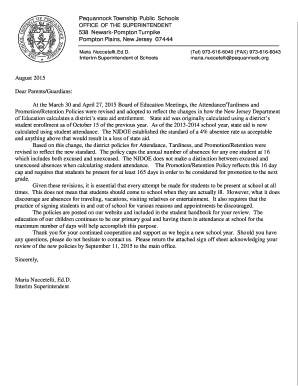 Pequannock Township School Attendance Policy Notification