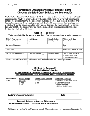 California Oral Health Assessment Waiver Request Form