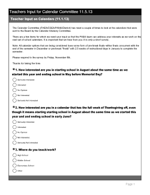 Teacher Input Survey for School Calendar