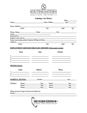 Audiology Case History Form