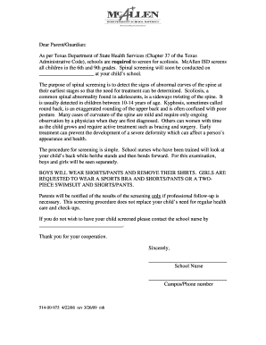 Texas Scoliosis Screening Notice