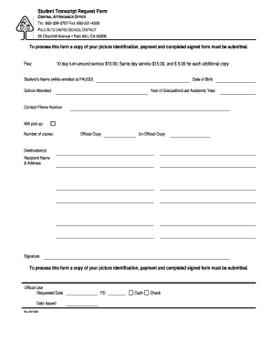 Student Transcript Request Form
