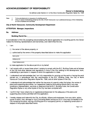 Acknowledgement of Responsibility Form