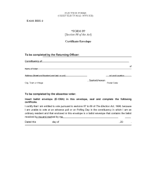 Saskatchewan Absentee Voter Certificate