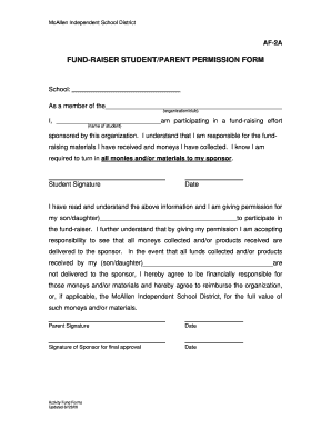 McAllen School District Fundraiser Permission Form