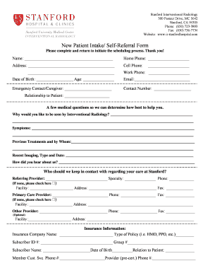 Stanford Interventional Radiology New Patient Intake Form