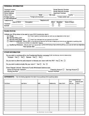 2015 US Federal Income Tax Return Form