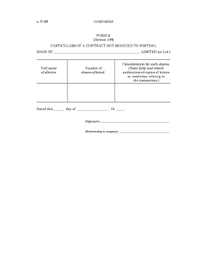 Form K Contract Particulars