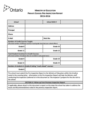 Pre-Inspection report 2015-2016 - Ontario Ministry of - edu gov on