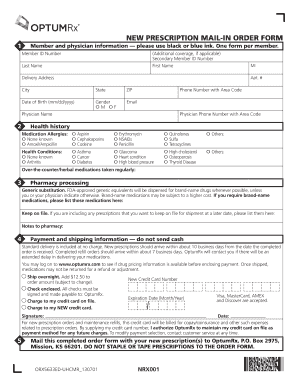 Prescription Mail-In Order Form