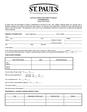 St. Paul's Employment Application Form