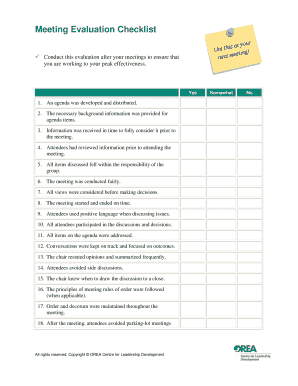 Meeting Evaluation Checklist