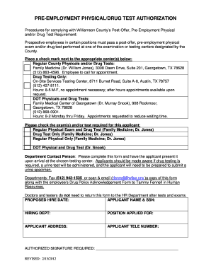 Pre-Employment Physical/Drug Test Authorization