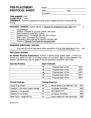 Pre-Placement Protocol Sheet