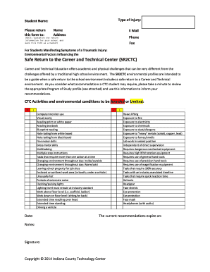 Student Injury Return to Career and Technical Center Form