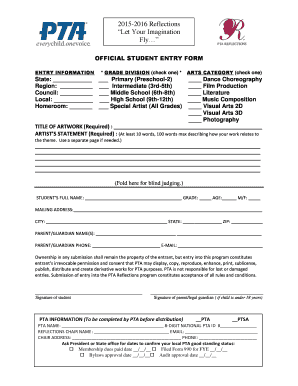 2015-2016 Reflections Student Entry Form
