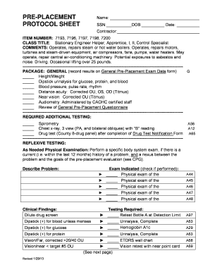 Pre-Placement Protocol Sheet