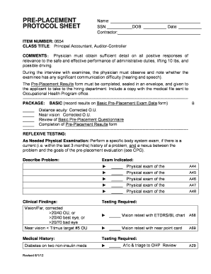 Pre-Placement Protocol Sheet