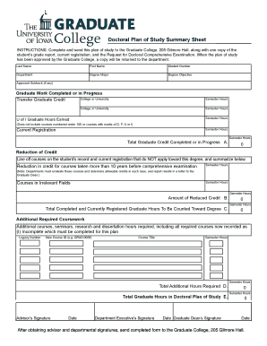 Doctoral Plan of Study Summary Sheet
