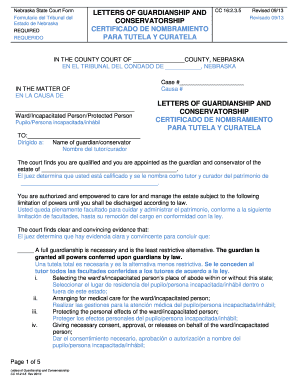 Nebraska Guardianship and Conservatorship Letters