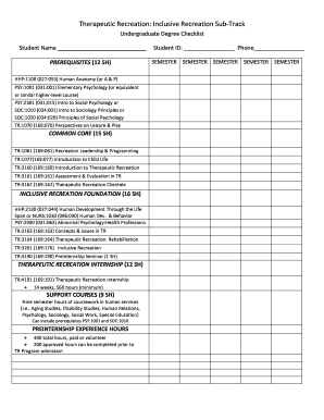 Therapeutic Recreation Degree Checklist