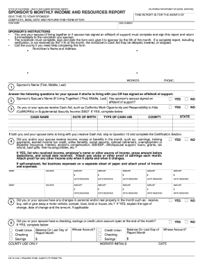 California Sponsor's Monthly Income and Resources Report