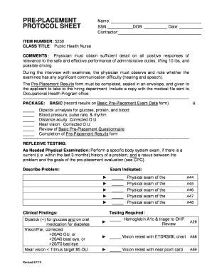 Pre-Placement Protocol Sheet