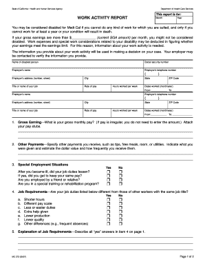 California Work Activity Report for Medi-Cal Disability