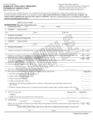 California Marriage and Family Therapist Experience Verification
