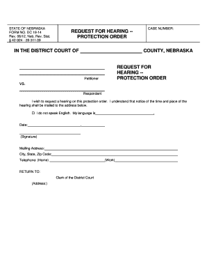 Nebraska Protection Order Request for Hearing