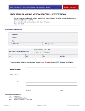 State Board of Nursing Notification Form - Recertification