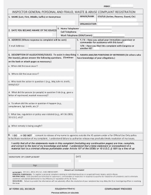 US Air Force Fraud Waste & Abuse Complaint Form
