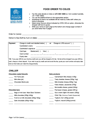 Coles Food Order Form