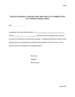 Traffic Criminal History Record Check Authorization