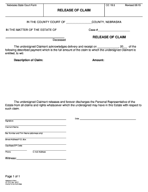 Nebraska Release of Claim Form