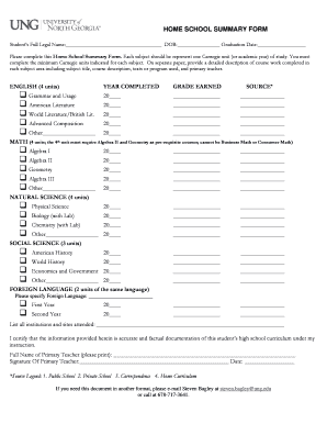 Home School Summary Form