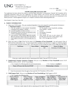 University of North Georgia Verification Worksheet