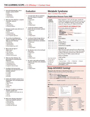 Metabolic Syndrome Evaluation Form