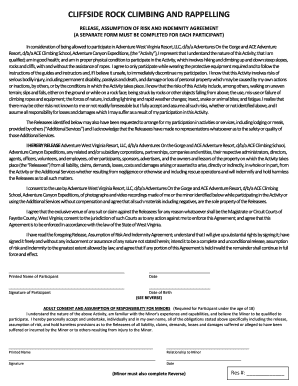 Cliffside Rock Climbing Release Form