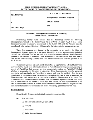 Defendant’s Interrogatories for Motor Vehicle Liability Cases
