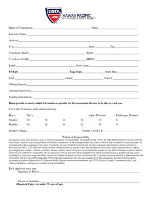 USTA Tennis Tournament Entry Form