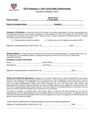 USTA Arkansas Jr. Team Tennis State Championships Consent Waiver Form