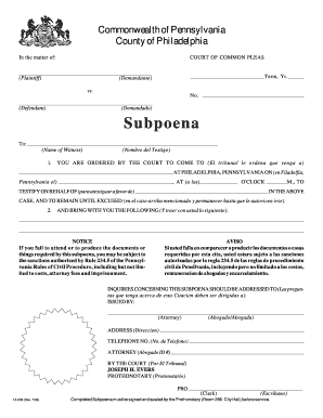 Pennsylvania Subpoena Form