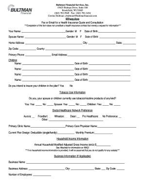 Health Insurance Quote Request Form